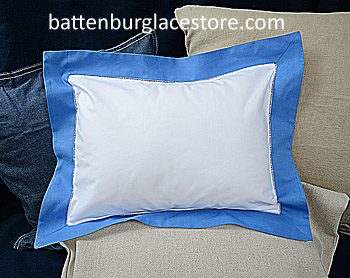 Baby Pillow Sham. White with French Blue border.12"x16" pillow - Click Image to Close